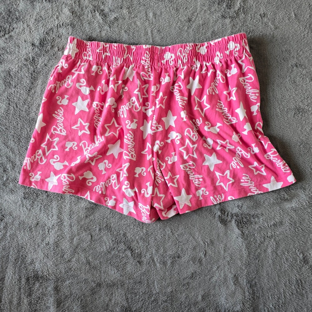 Hybrid Apparel Barbie Pink Sleep Shorts 2X Logo & Stars Print Pajama Lounge Pant - Picture 10 of 14